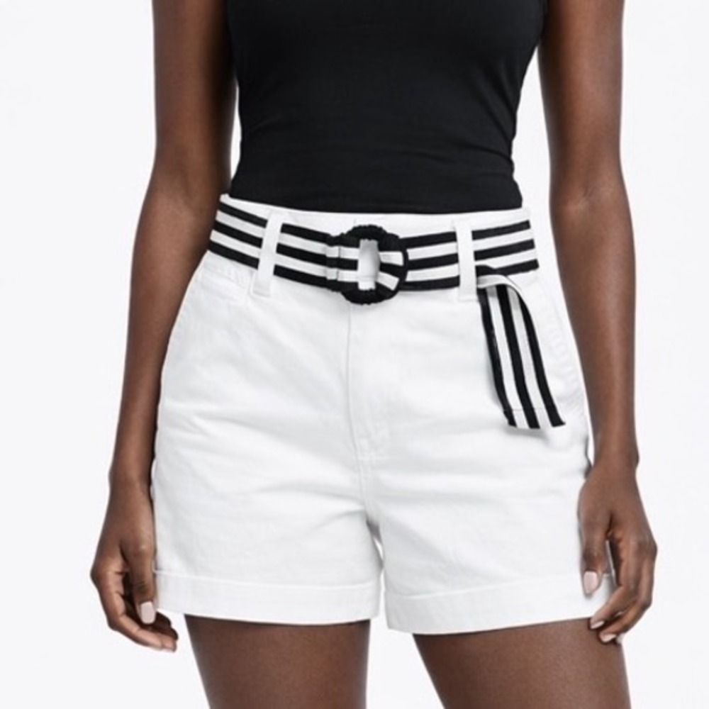 Black White Striped Elastic‎ Cinch Waist Belt Round Buckle Nautical Chic 47-60